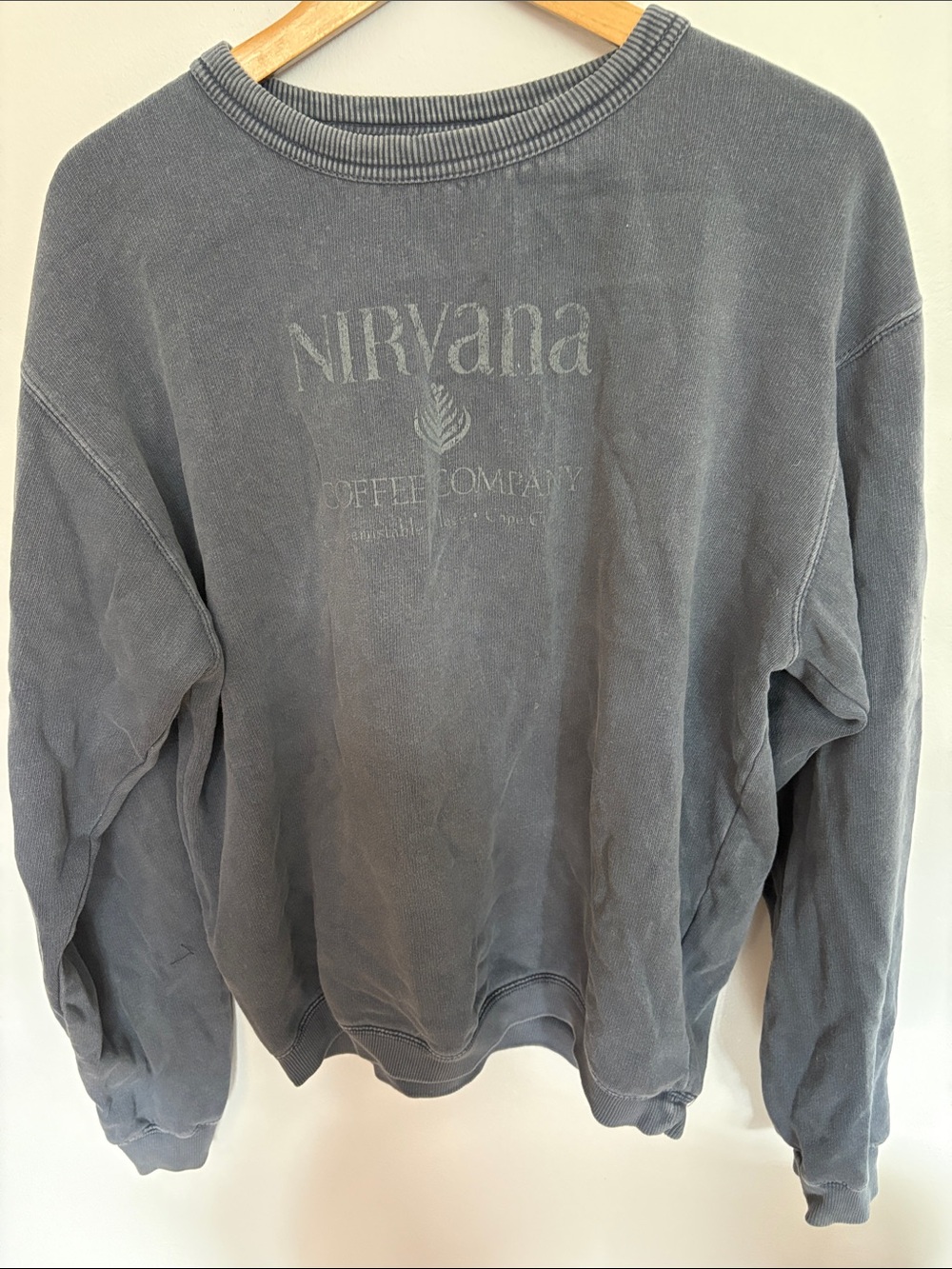 NIRVANA Washed Blue Crewneck Sweatshirt with Subtle Front Logo